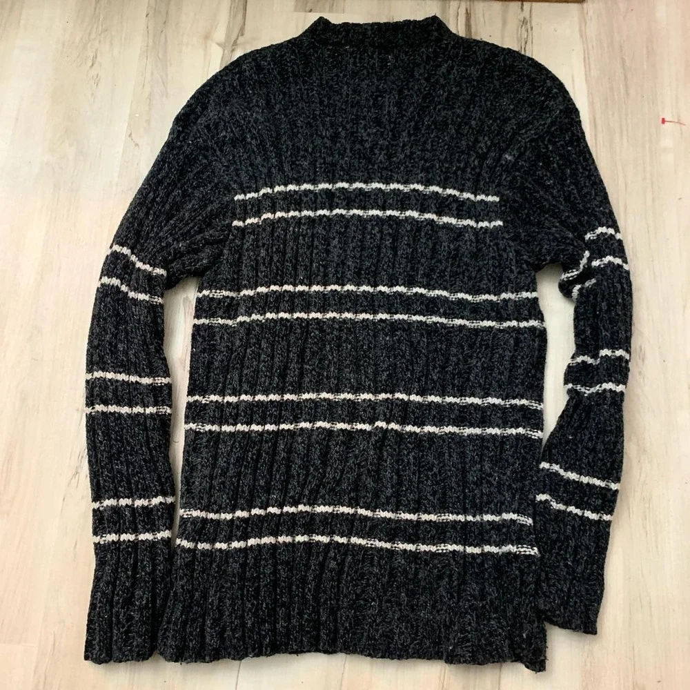 Whispering Smith London Mens Charcoal Gray Striped Chunky Knit Sweater Large